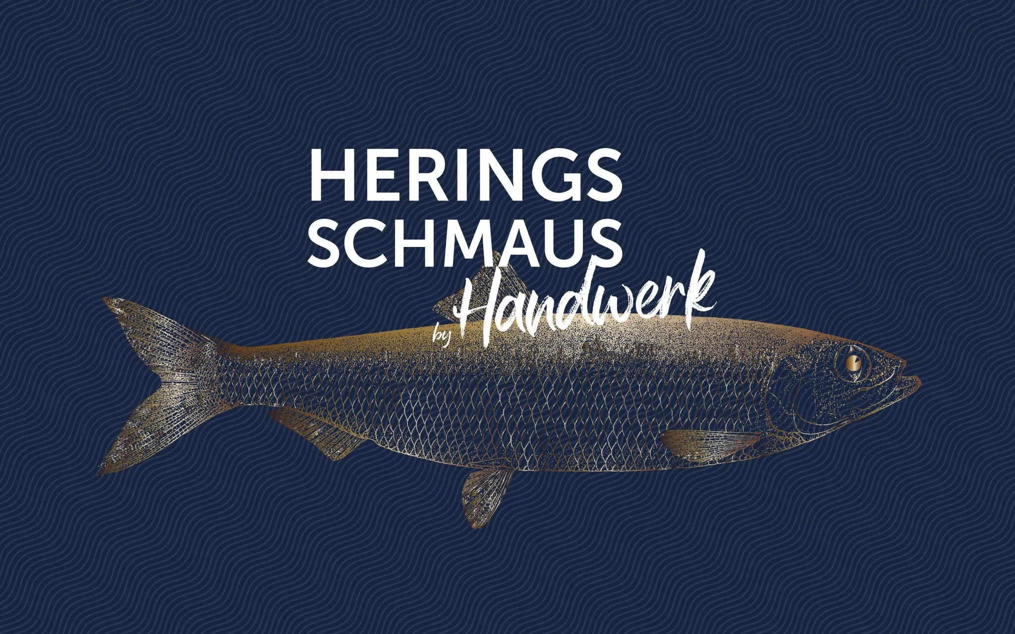 Illustration of a fish with the text Heringsschmaus by Handwerk.